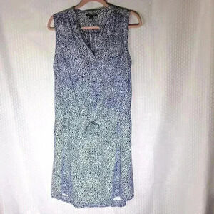 Hillary Radley Blue and White Geometric Print Size 8 Sleeveless Dress adjustable